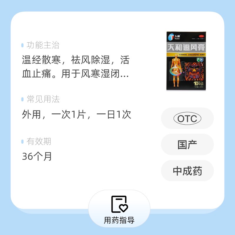 天和追风膏 Tianhe Zhuifeng Gao Pain Relieving Plaster (10 Patches) - Image 3