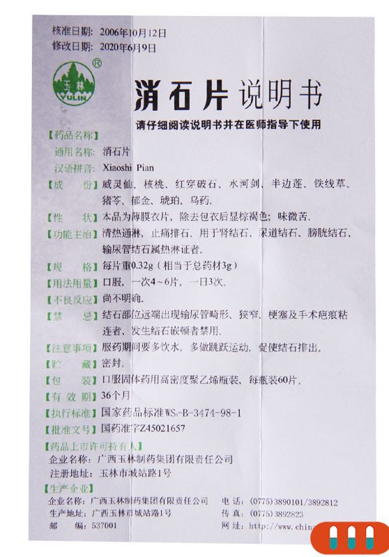 玉林 消石片 Yulin XiaoShi Pian 60 Capsules - Image 3
