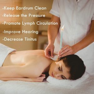 耳烛 Natural Beeswax Ear Candles 10 pc for ear Wax Removal Cleaning Tool Kit, with Cotton Swabs & Protective Disk