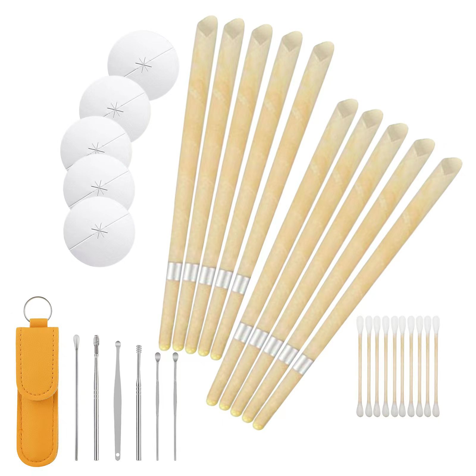 耳烛 Natural Beeswax Ear Candles 10 pc for ear Wax Removal Cleaning Tool Kit, with Cotton Swabs & Protective Disk - Image 10
