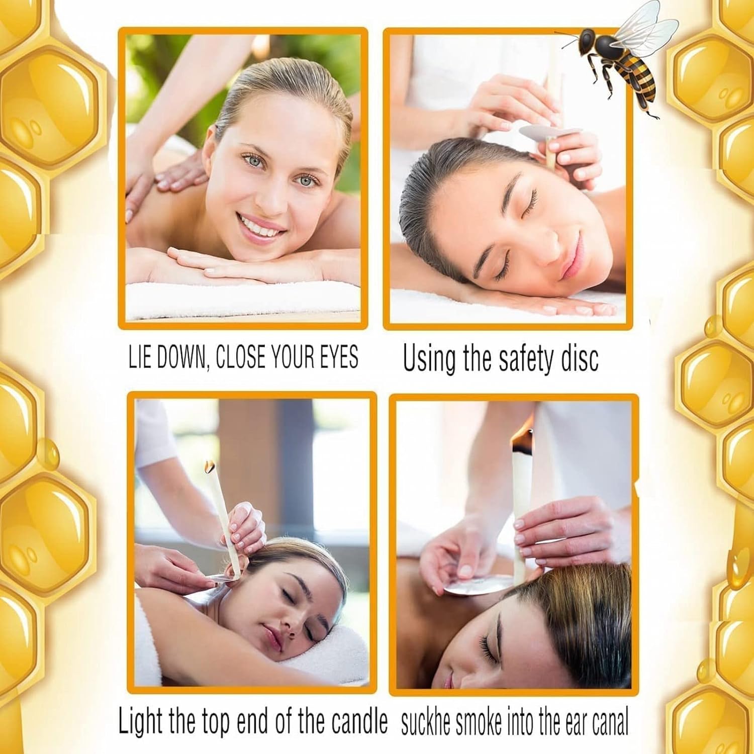 耳烛 Natural Beeswax Ear Candles 10 pc for ear Wax Removal Cleaning Tool Kit, with Cotton Swabs & Protective Disk - Image 2