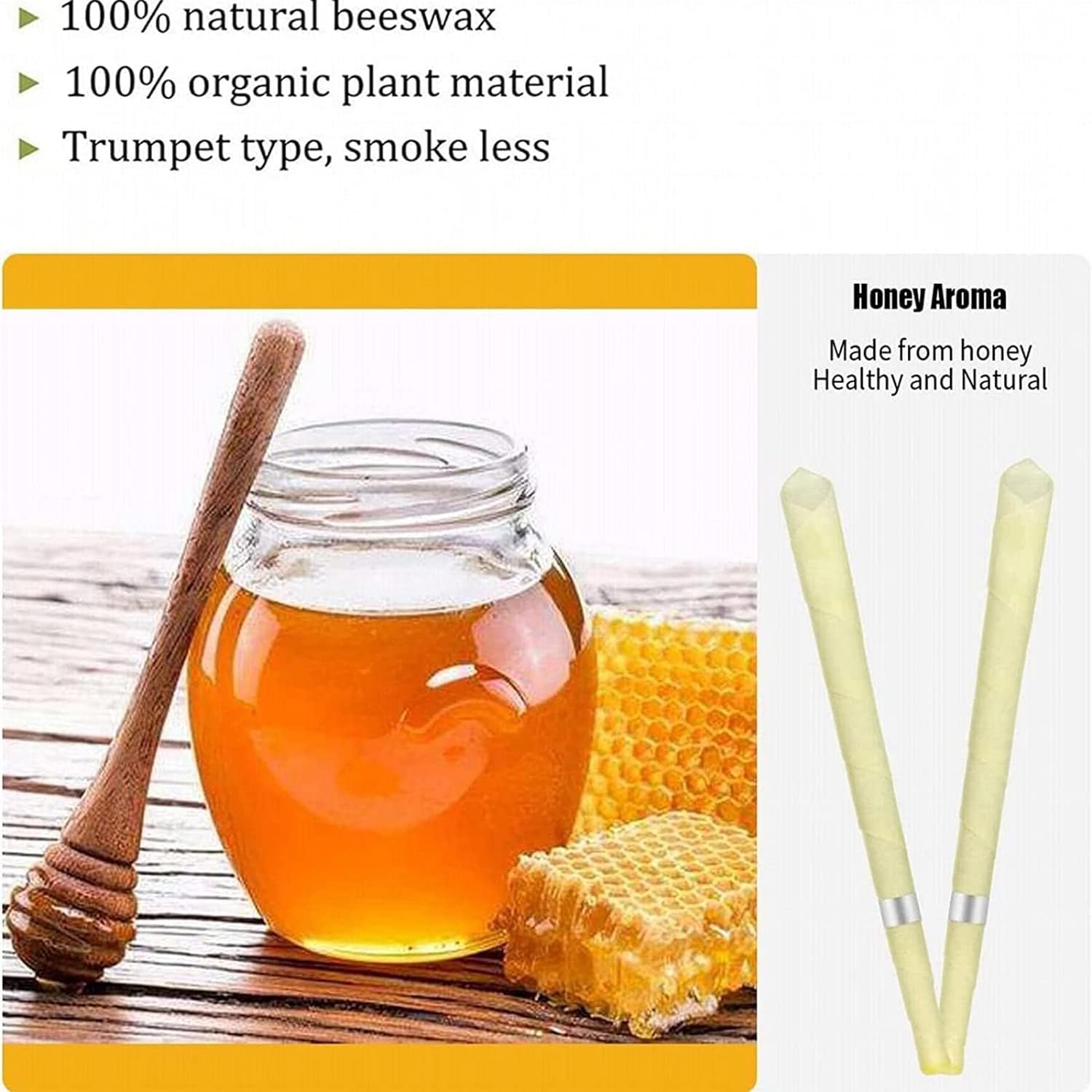 耳烛 Natural Beeswax Ear Candles 10 pc for ear Wax Removal Cleaning Tool Kit, with Cotton Swabs & Protective Disk - Image 3