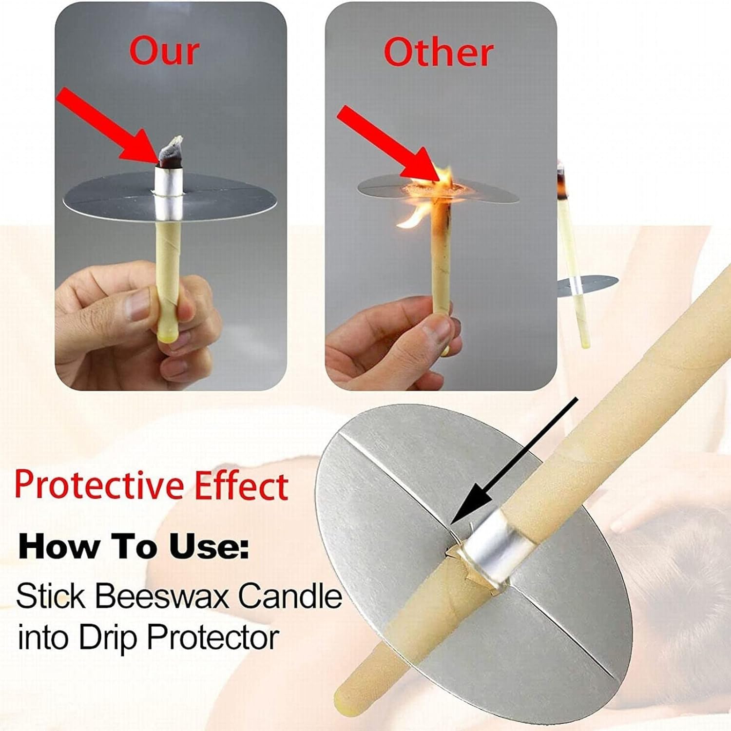 耳烛 Natural Beeswax Ear Candles 10 pc for ear Wax Removal Cleaning Tool Kit, with Cotton Swabs & Protective Disk - Image 4