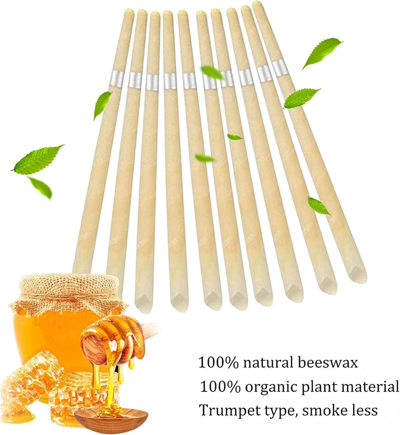 耳烛 Natural Beeswax Ear Candles 10 pc for ear Wax Removal Cleaning Tool Kit, with Cotton Swabs & Protective Disk - Image 7