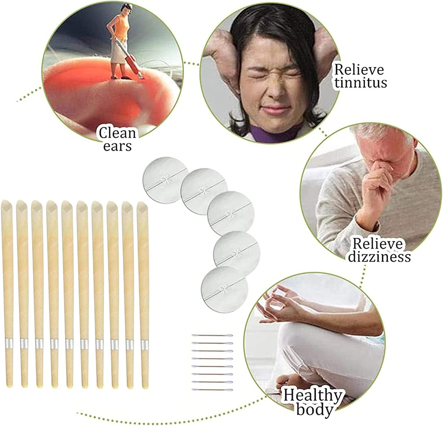 耳烛 Natural Beeswax Ear Candles 10 pc for ear Wax Removal Cleaning Tool Kit, with Cotton Swabs & Protective Disk - Image 8
